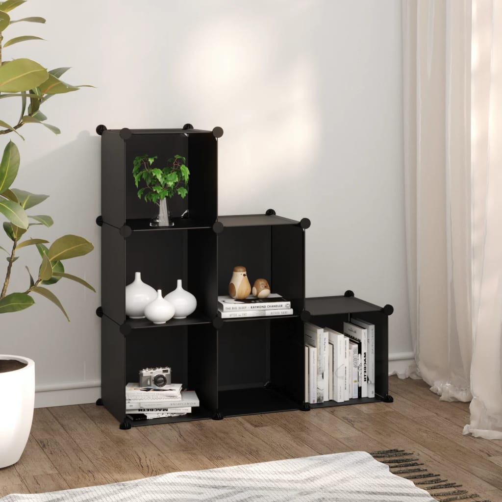 Storage Cube Organiser with 6 Cubes Black PP - Bargainia.com - 