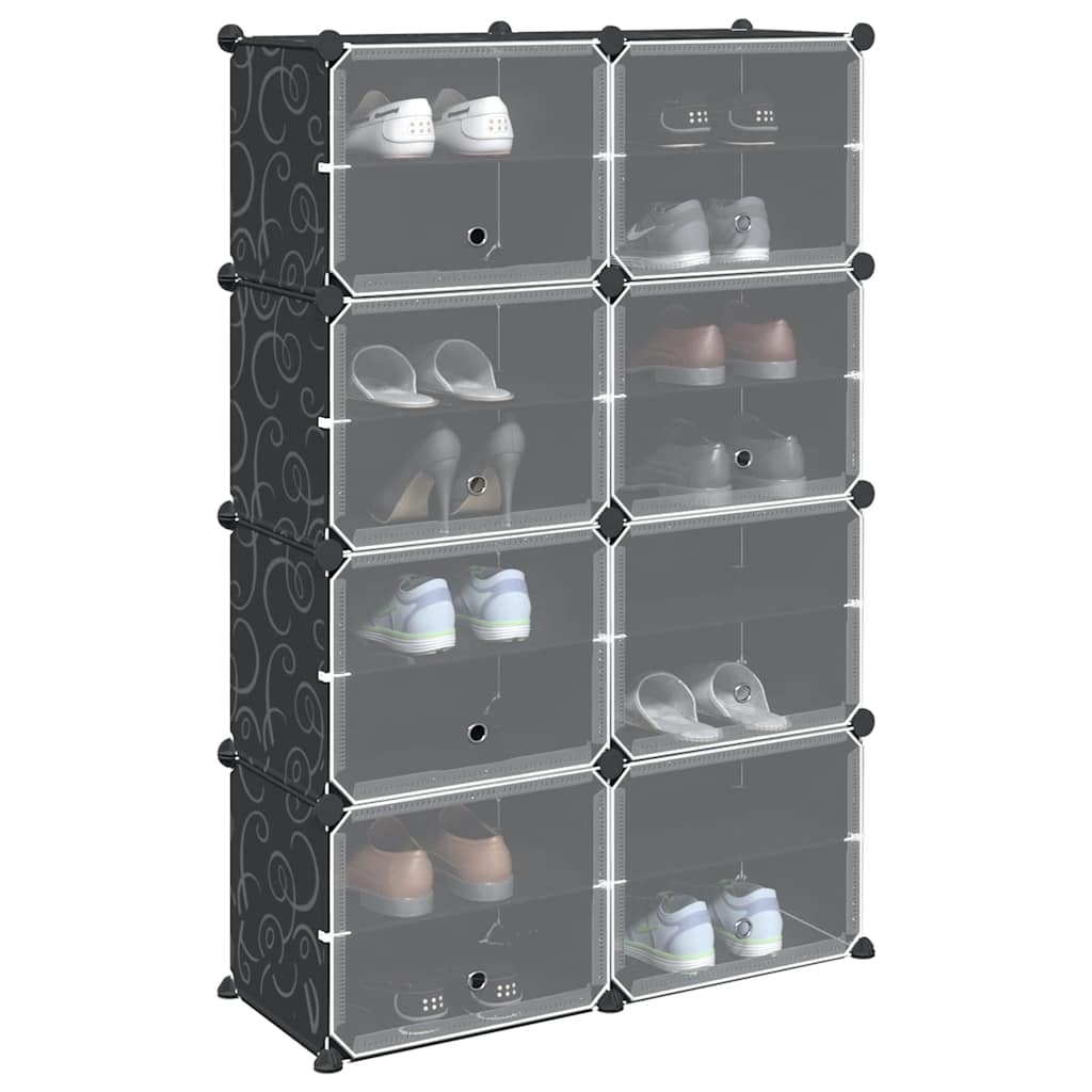 Storage Cube Organiser with 8 Cubes and Doors Black PP - Bargainia.com - 
