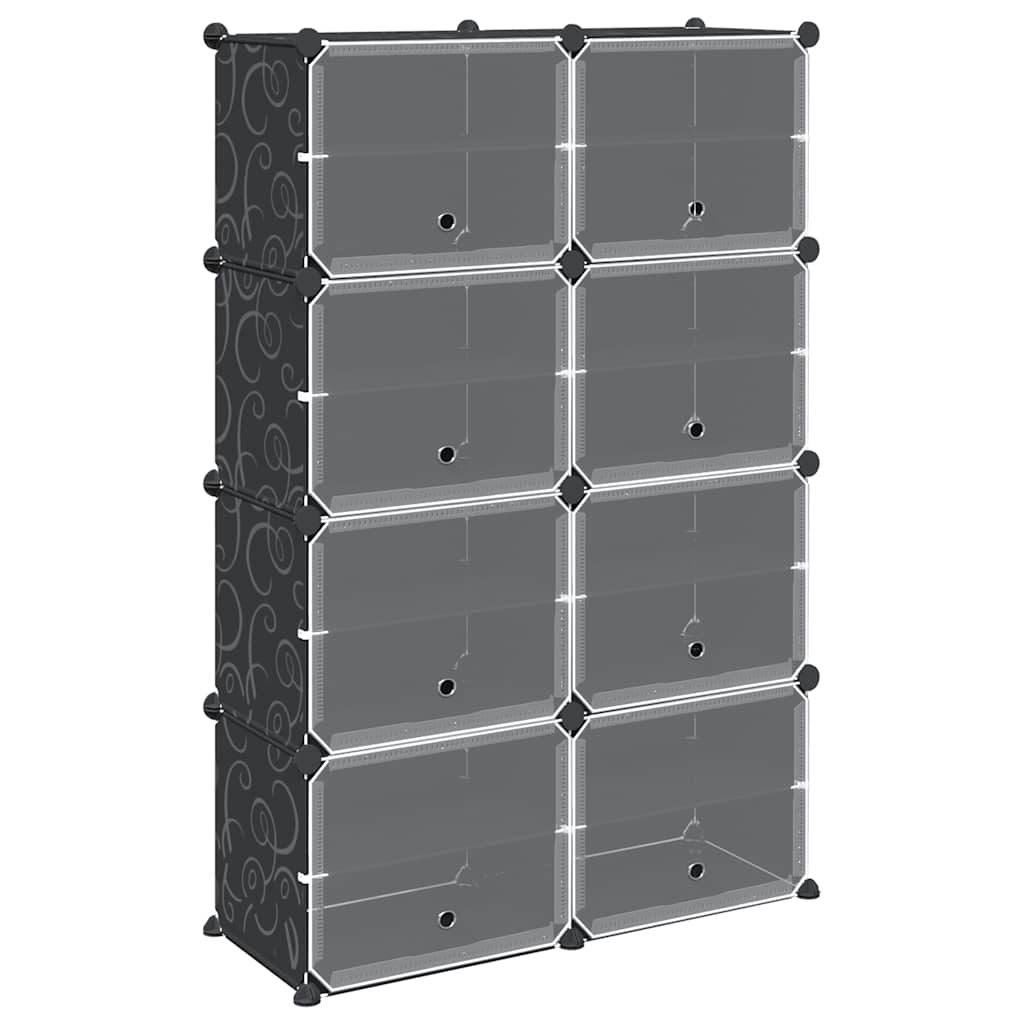 Storage Cube Organiser with 8 Cubes and Doors Black PP - Bargainia.com - 