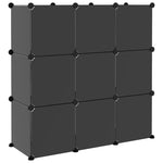 Storage Cube Organiser with 9 Cubes and Doors Black PP - Bargainia.com - 