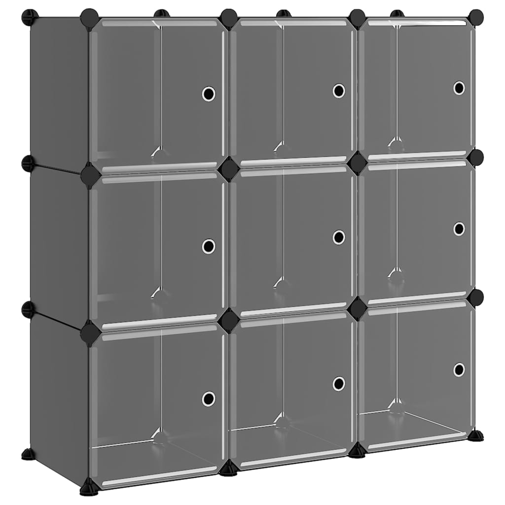 Storage Cube Organiser with 9 Cubes and Doors Black PP - Bargainia.com - 