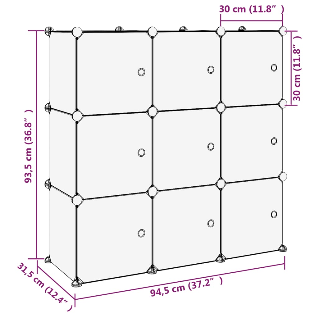 Storage Cube Organiser with 9 Cubes and Doors Black PP - Bargainia.com - 