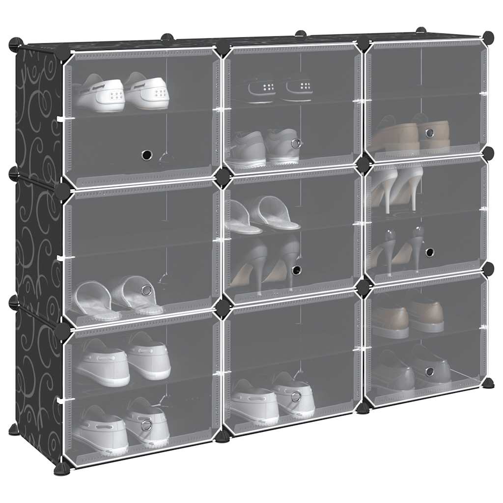 Storage Cube Organiser with 9 Cubes and Doors Black PP - Bargainia.com - 