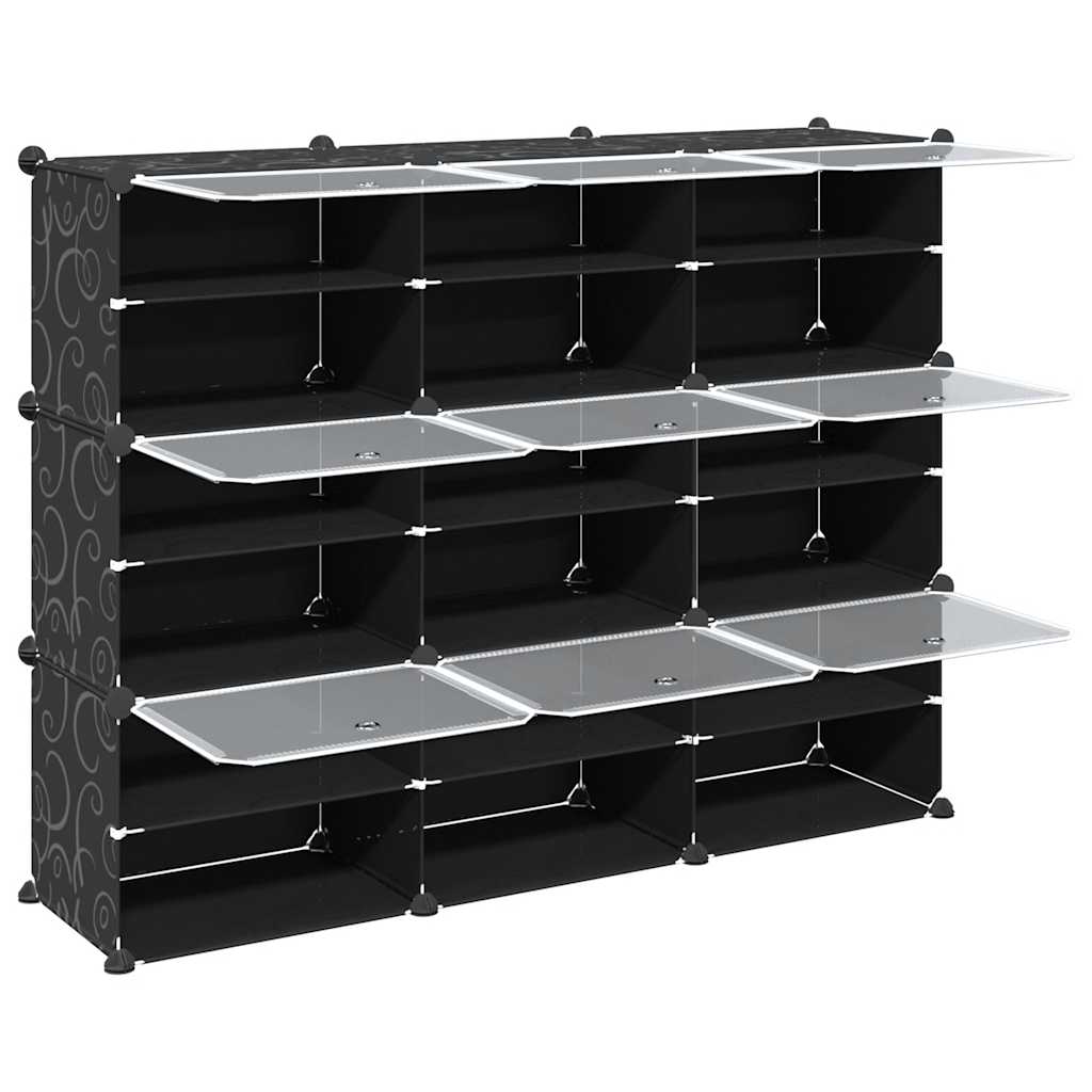 Storage Cube Organiser with 9 Cubes and Doors Black PP - Bargainia.com - 