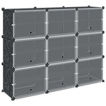 Storage Cube Organiser with 9 Cubes and Doors Black PP - Bargainia.com - 