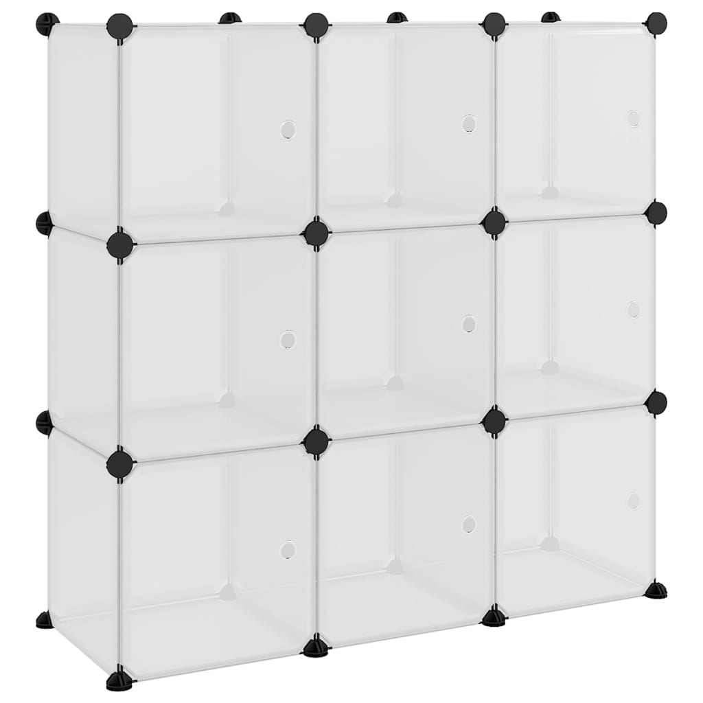 Storage Cube Organiser with 9 Cubes and Doors Transparent PP - Bargainia.com - 