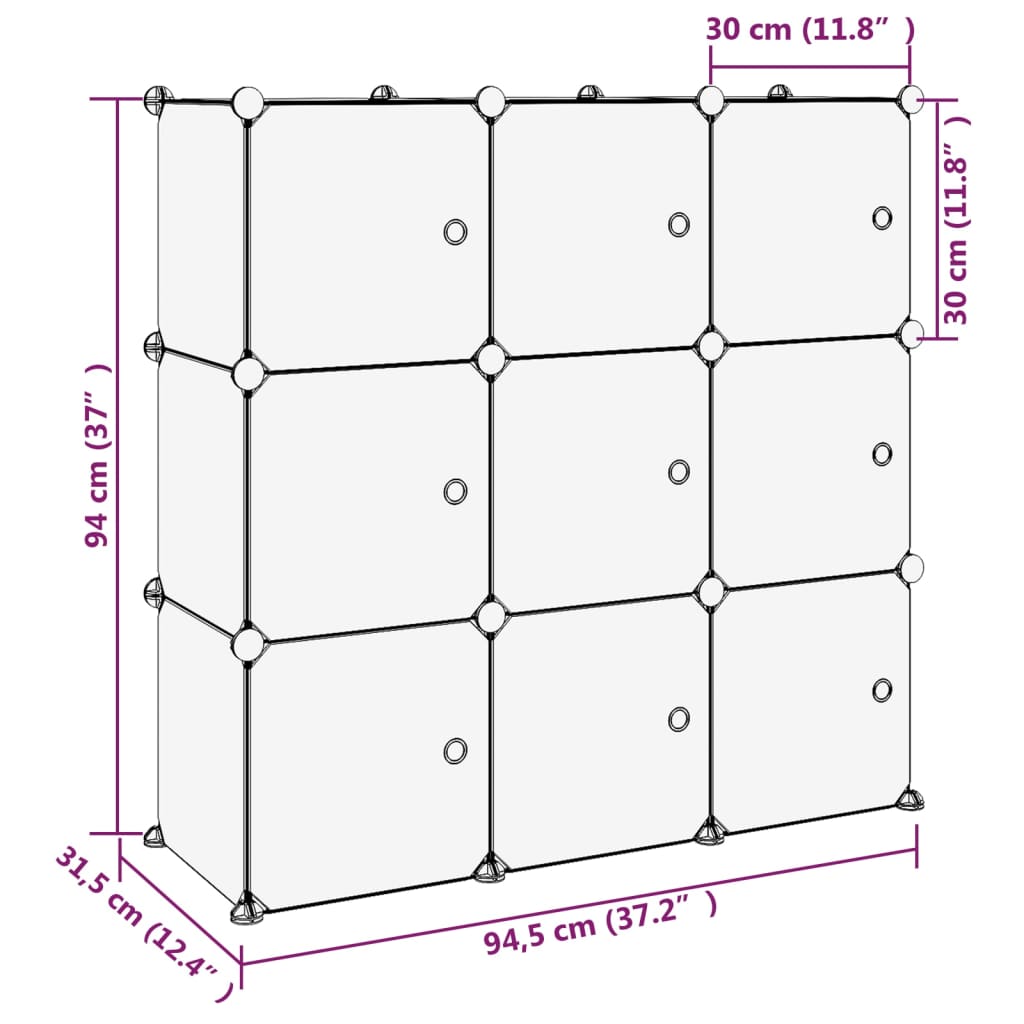 Storage Cube Organiser with 9 Cubes and Doors Transparent PP - Bargainia.com - 