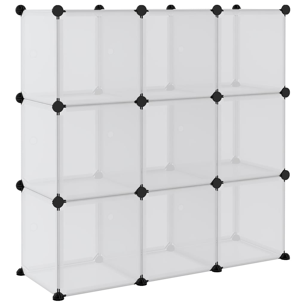 Storage Cube Organiser with 9 Cubes and Doors Transparent PP - Bargainia.com - 