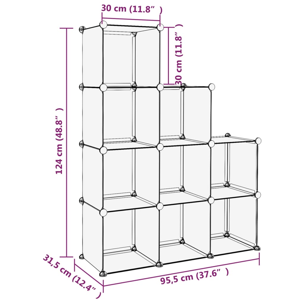Storage Cube Organiser with 9 Cubes Transparent PP - Bargainia.com - 