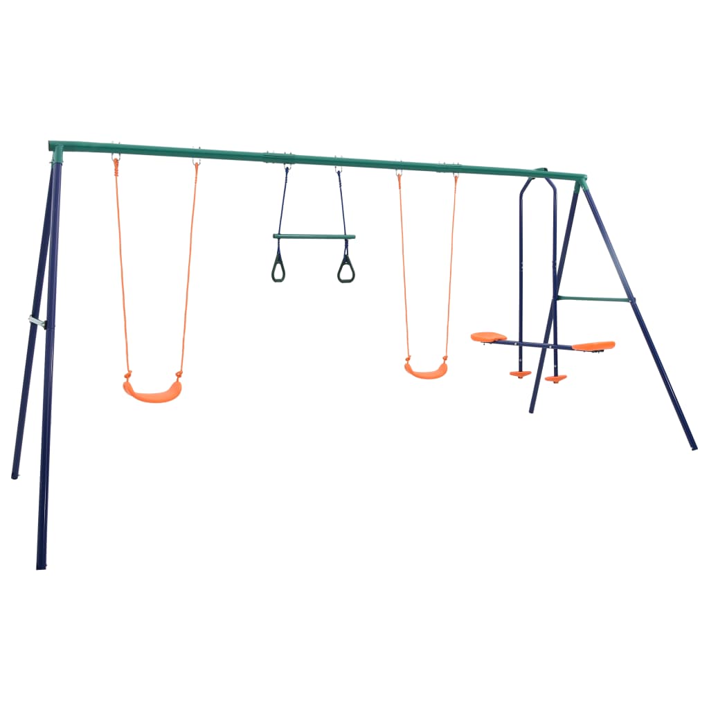 Swing Set with Gymnastic Rings and 4 Seats Steel - Bargainia.com - 
