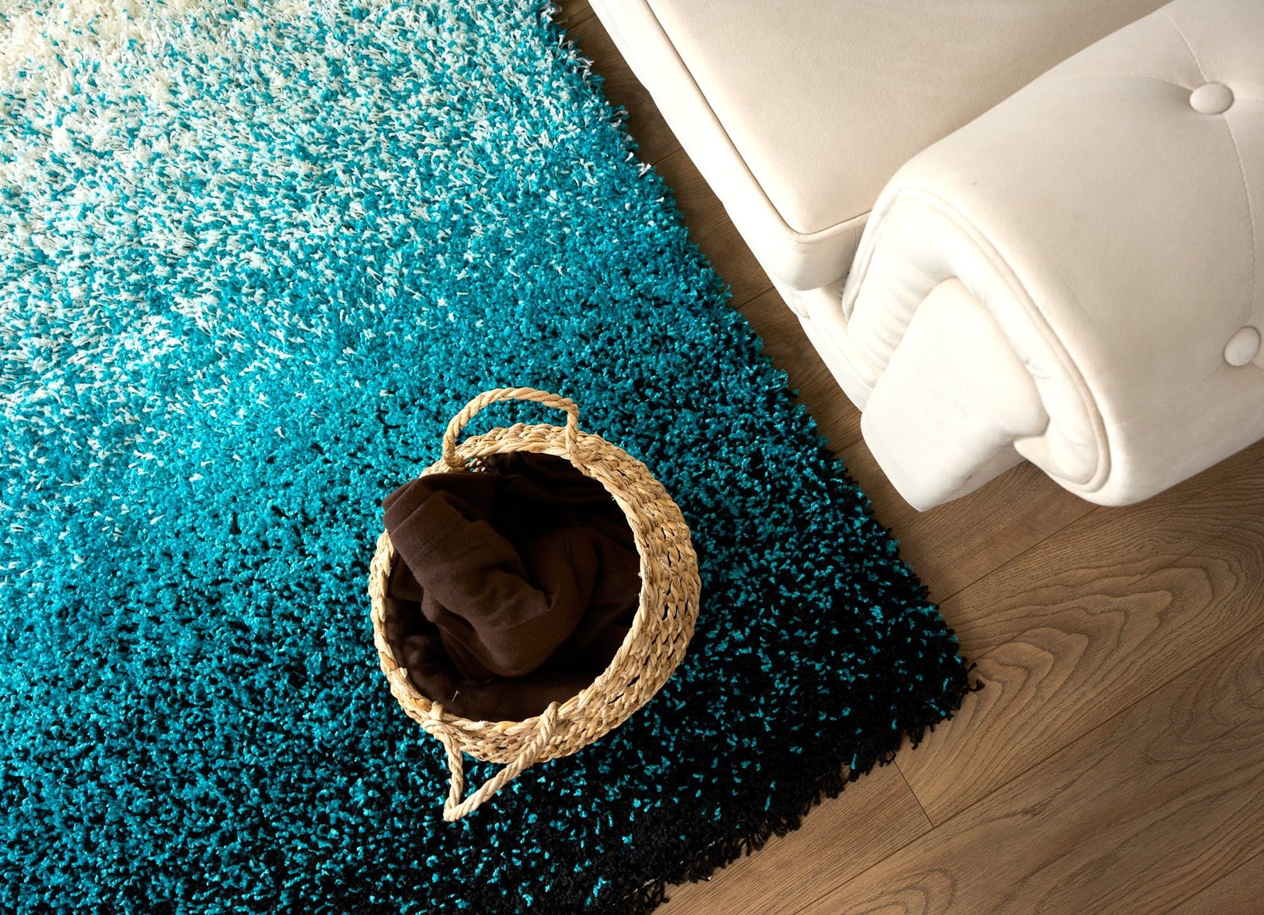 Teal Ombre Blend Shaggy Rug - California - Bargainia.com - 