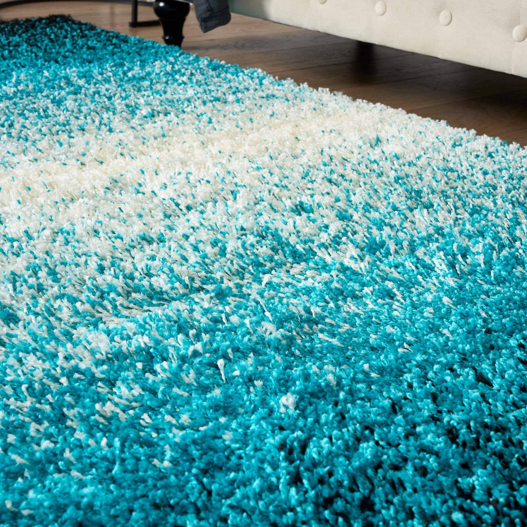 Teal Ombre Blend Shaggy Rug - California - Bargainia.com - 