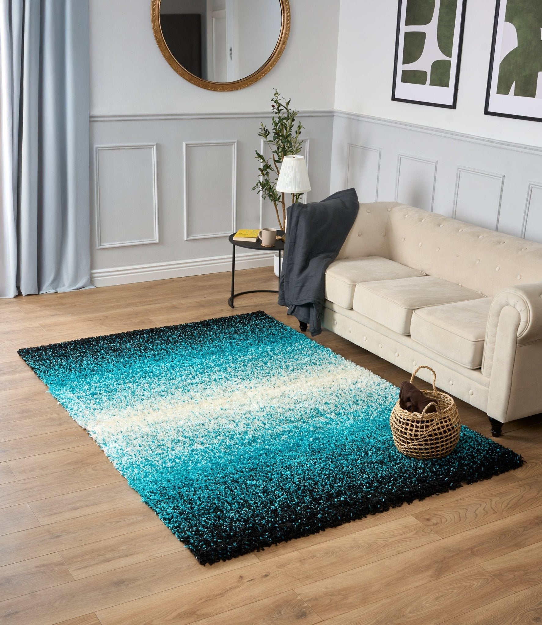 Teal Ombre Blend Shaggy Rug - California - Bargainia.com - 