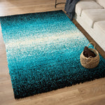 Teal Ombre Blend Shaggy Rug - California - Bargainia.com - 