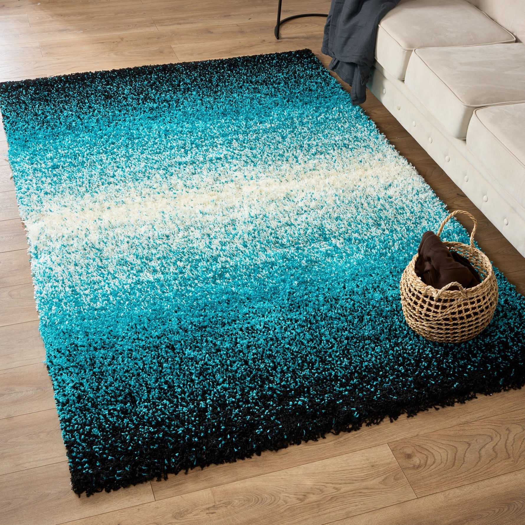 Teal Ombre Blend Shaggy Rug - California - Bargainia.com - 