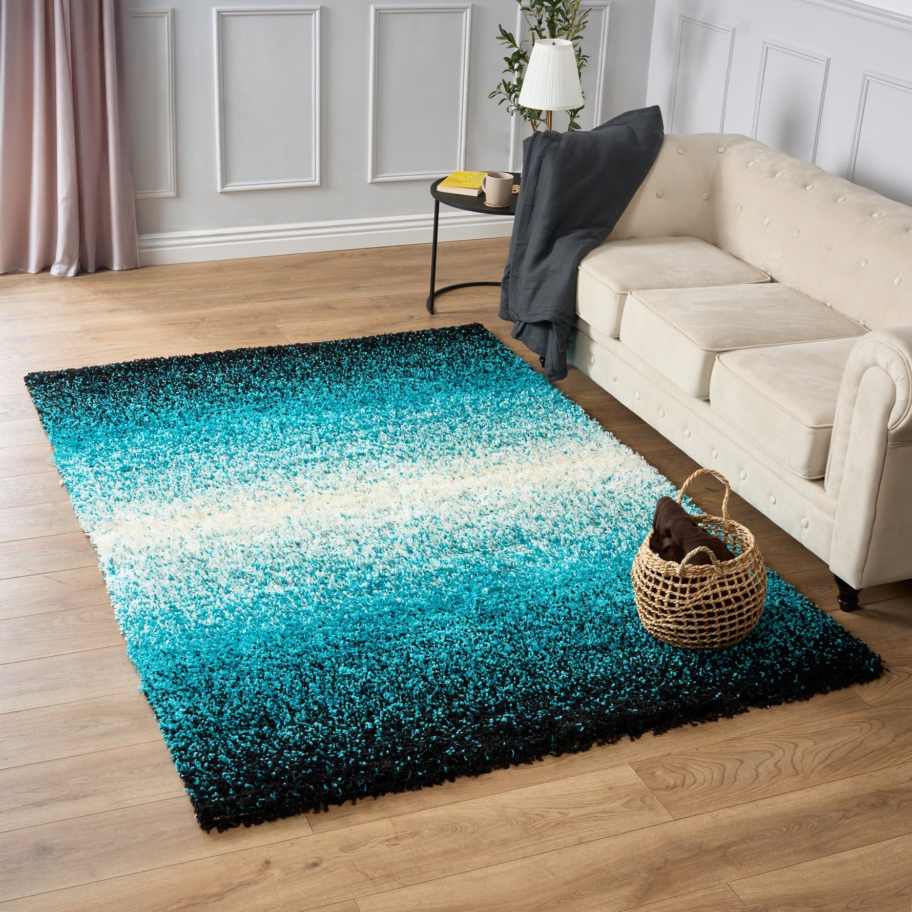 Teal Ombre Blend Shaggy Rug - California - Bargainia.com - 
