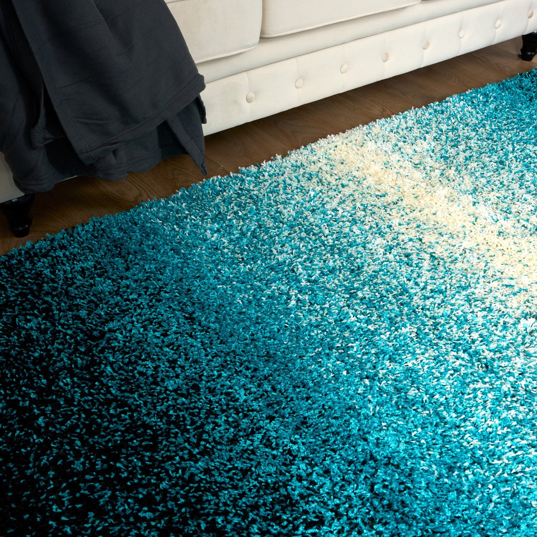 Teal Ombre Blend Shaggy Rug - California - Bargainia.com - 