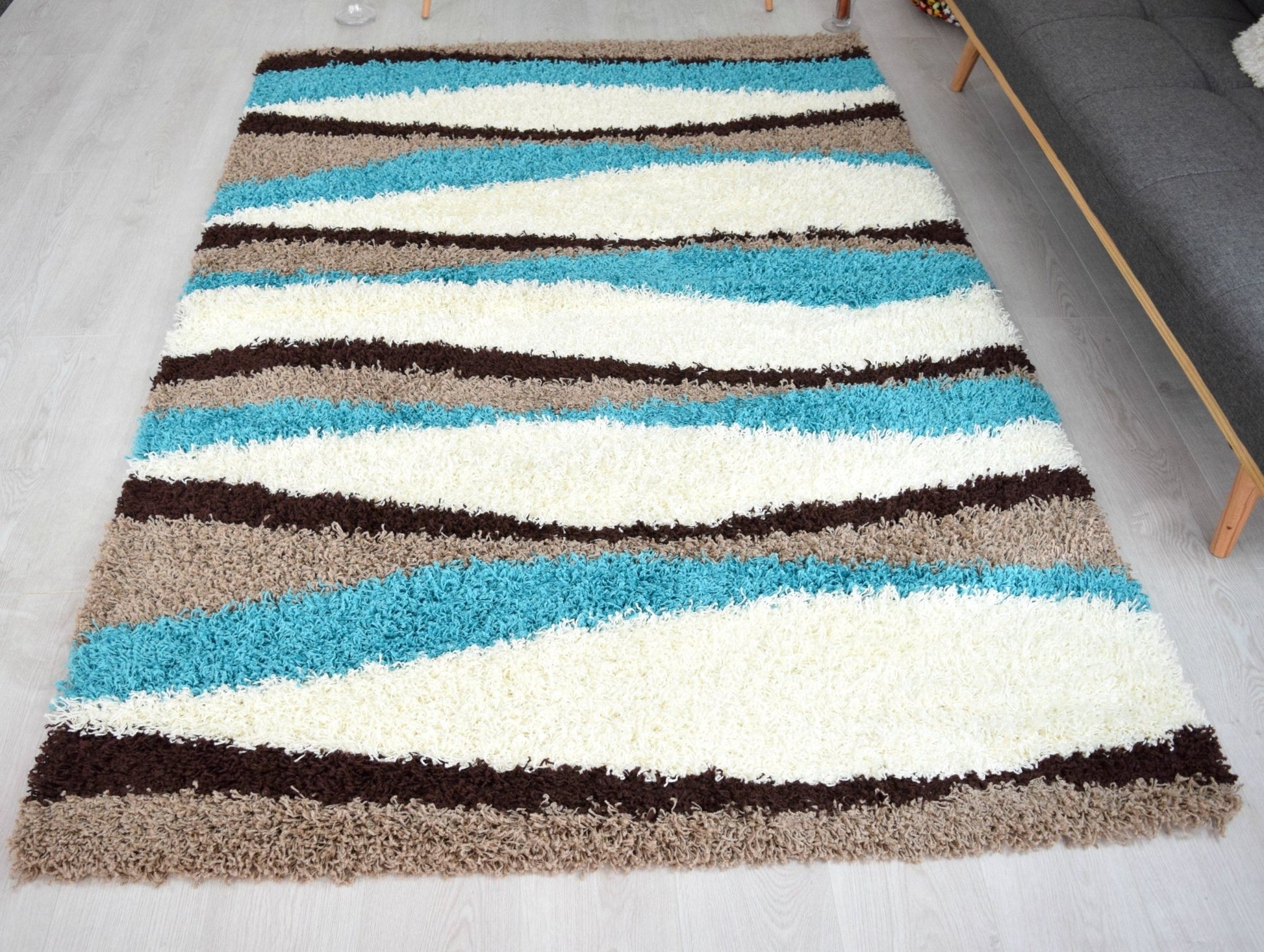 Teal Waves Shaggy Rug - California Rugs Rug Masters