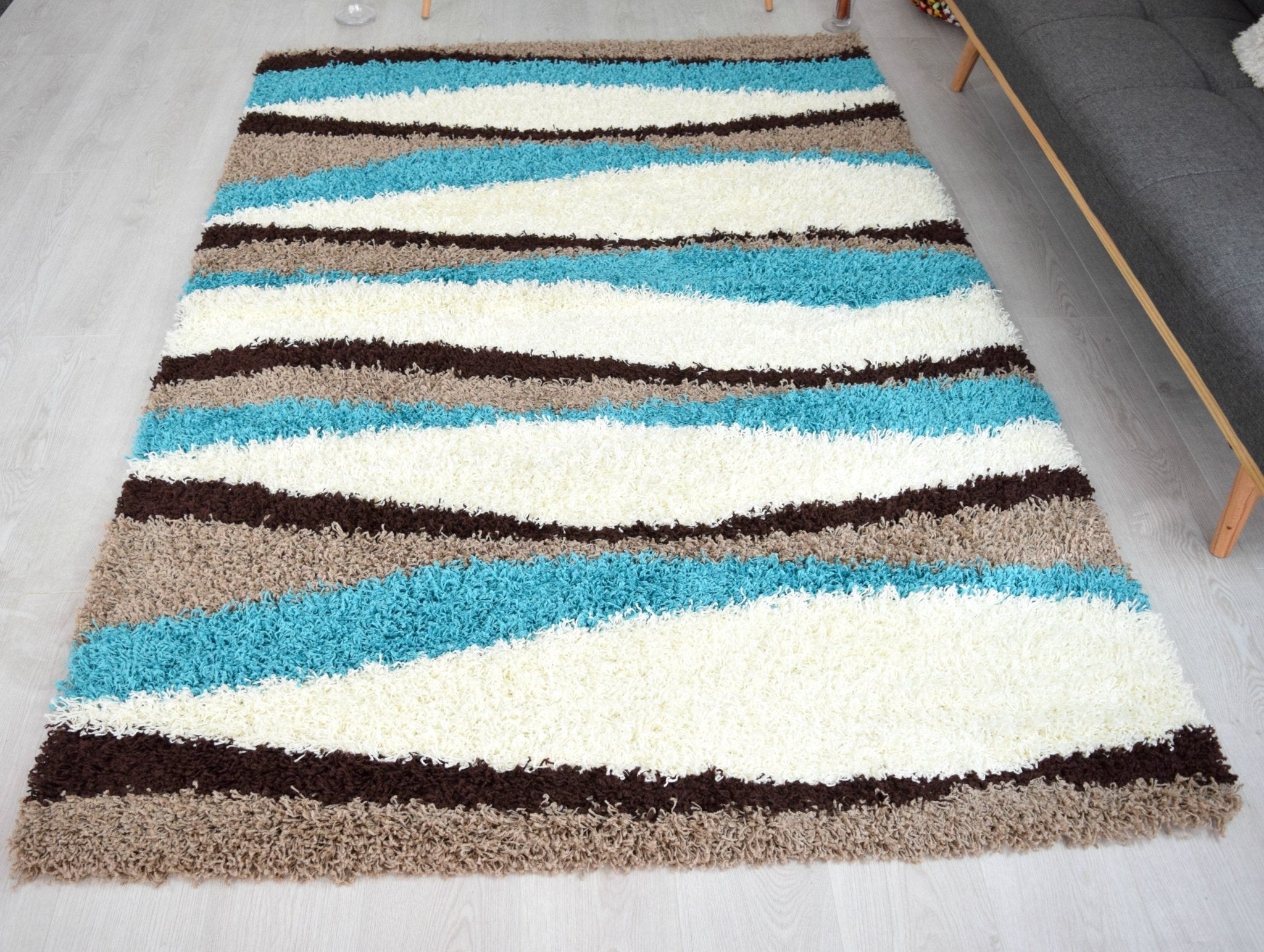 Teal Waves Shaggy Rug - California Rugs Rug Masters