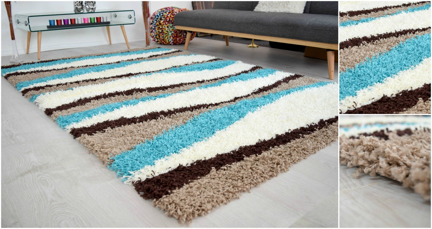 Teal Waves Shaggy Rug - California - Bargainia.com - 