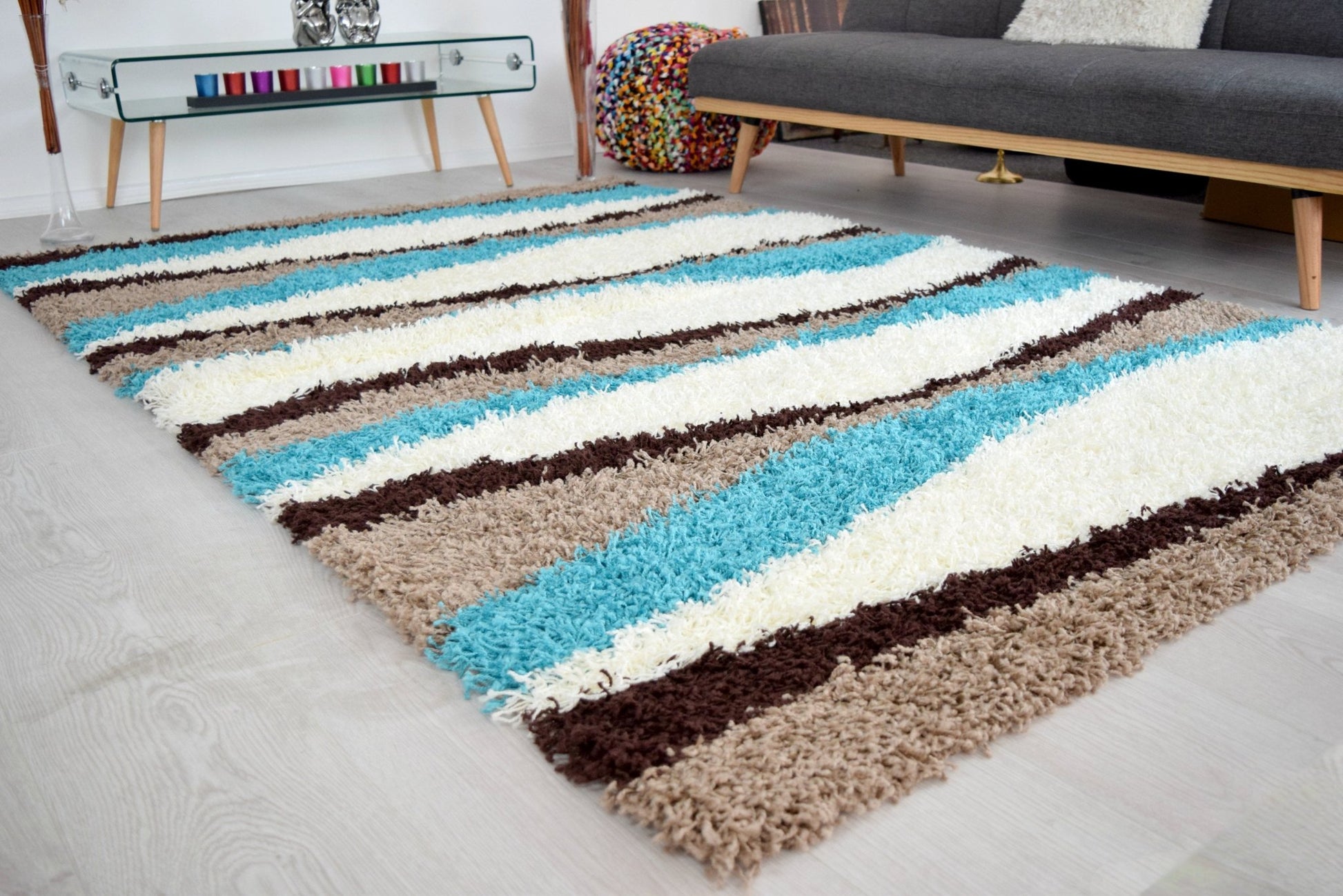 Teal Waves Shaggy Rug - California Rugs Rug Masters