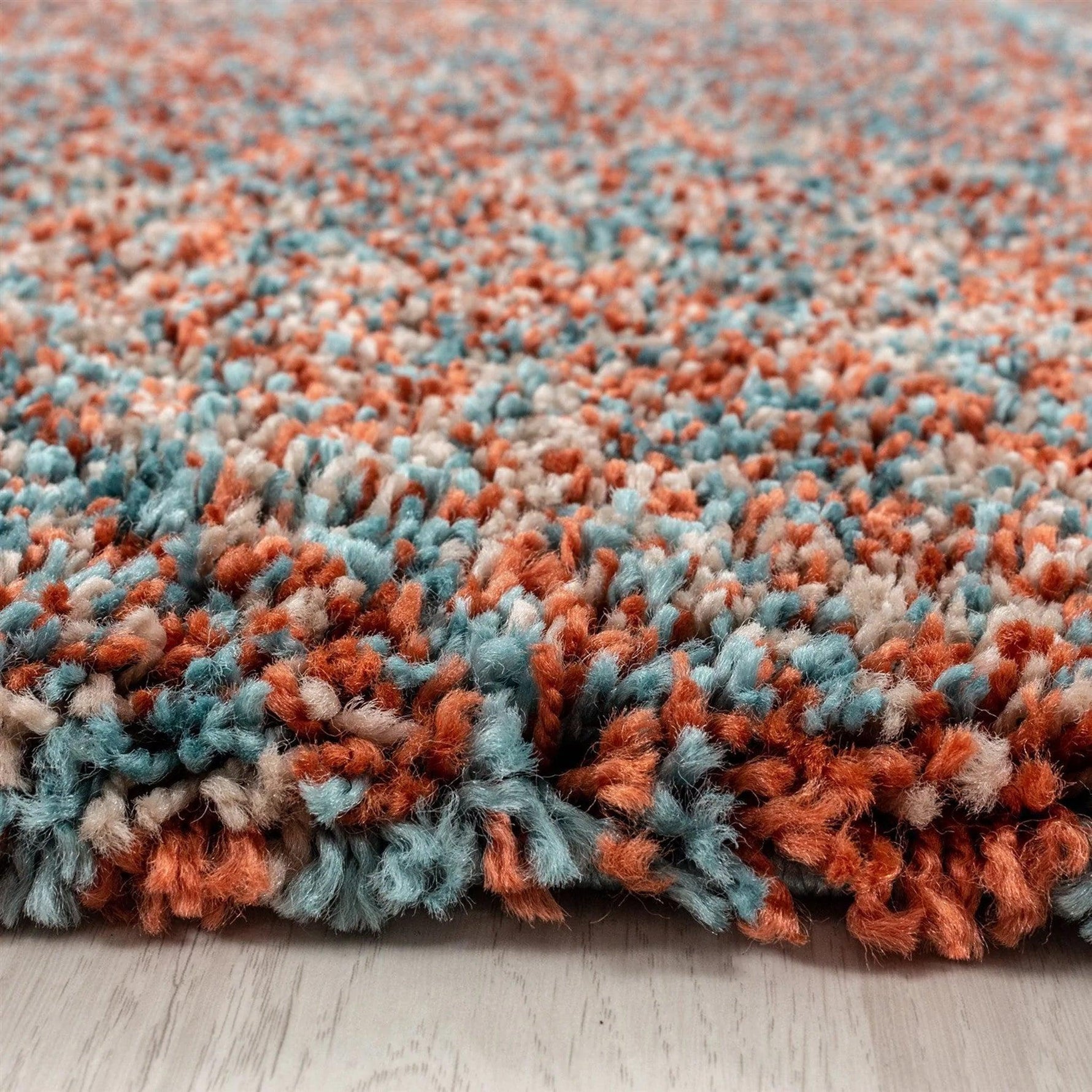 Terracotta & Teal Blend Shaggy Rug - Enjoy - Bargainia.com - 