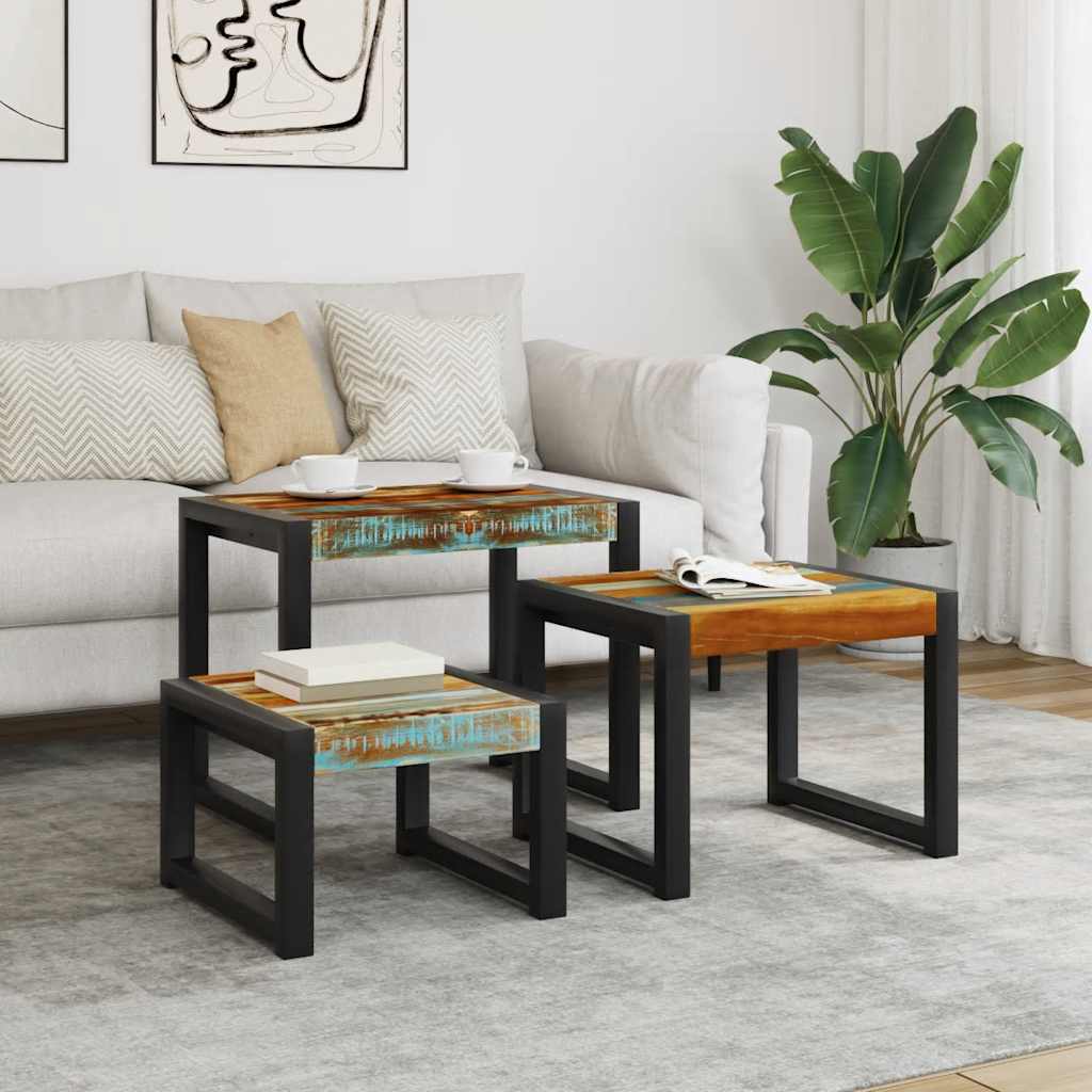 Three Piece Nesting Tables Solid Reclaimed Wood - Bargainia.com - 
