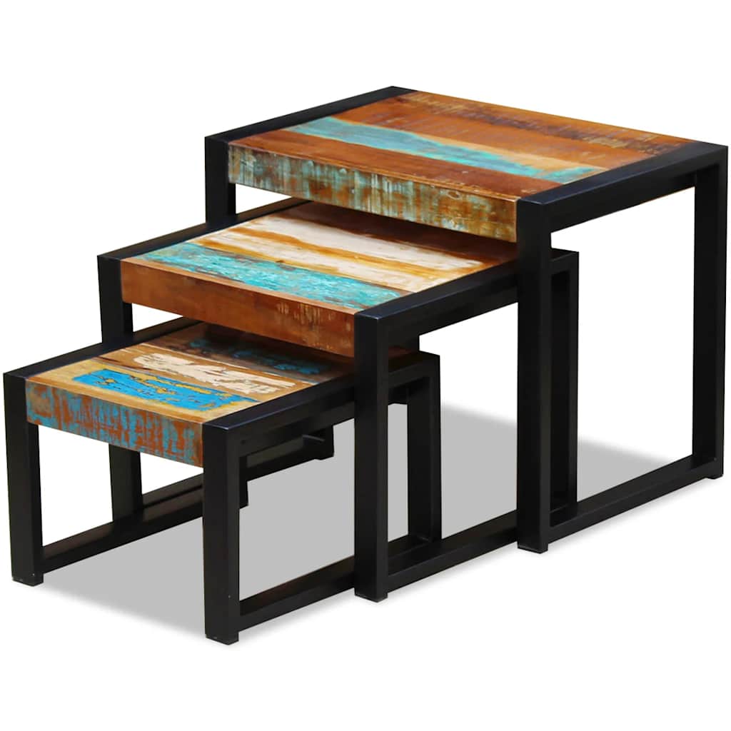 Three Piece Nesting Tables Solid Reclaimed Wood - Bargainia.com - 8718475993155 - 243279