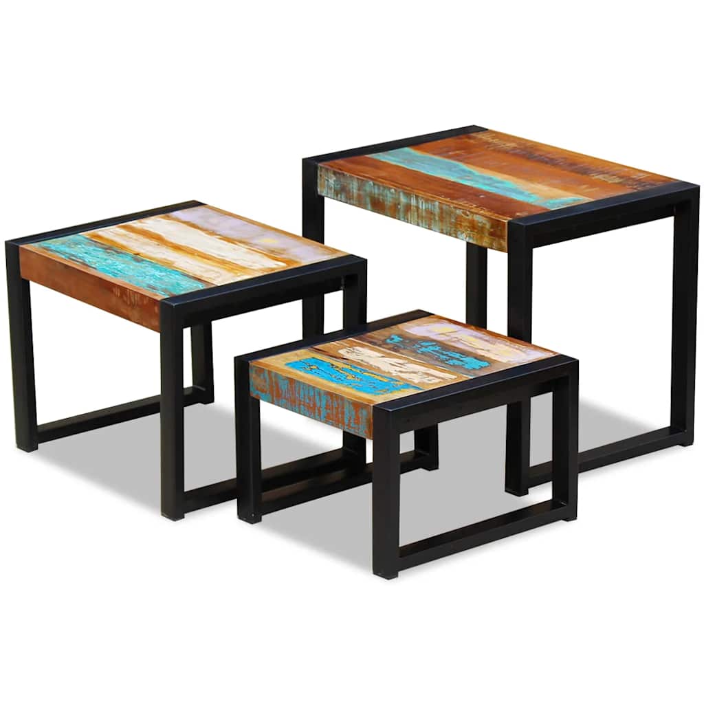 Three Piece Nesting Tables Solid Reclaimed Wood - Bargainia.com - 8718475993155 - 243279