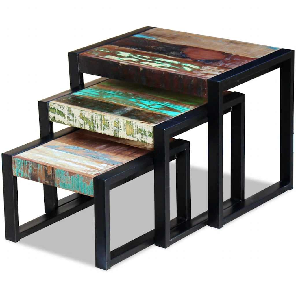 Three Piece Nesting Tables Solid Reclaimed Wood - Bargainia.com - 8718475993155 - 243279