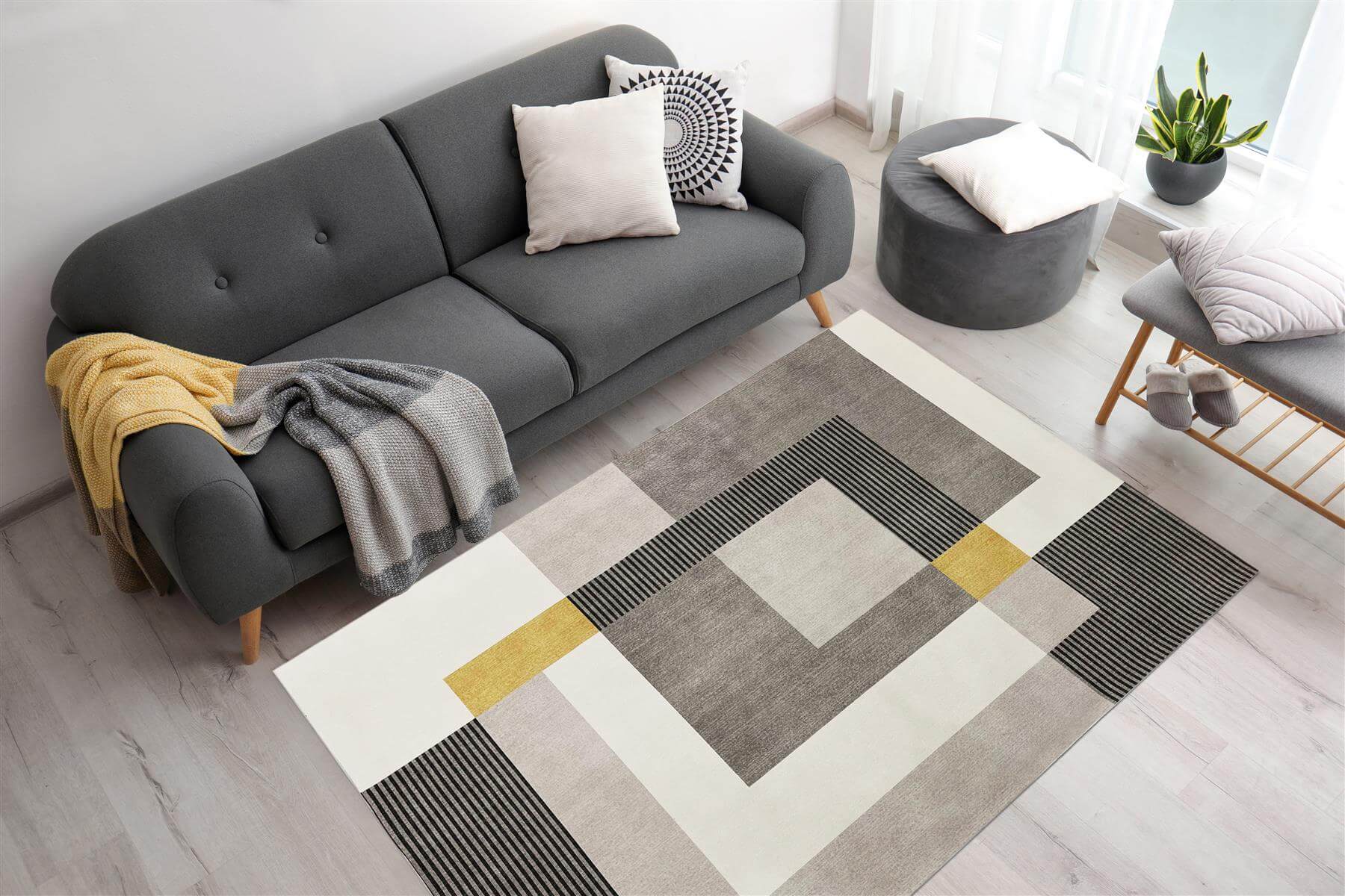 Tokyo Geo Blocks Ochre/Grey Rug - Bargainia.com - 5060827257075 - TOK003005