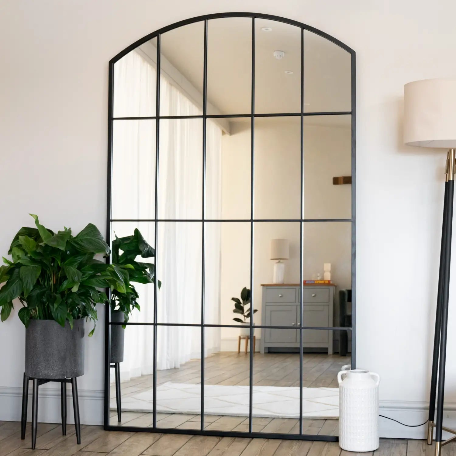 Tomi - Full Length Black Metal Arched Lattice Window Mirror - 200cm x 120cm - Bargainia.com - 