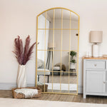 Tomi - Full Length Gold Metal Arched Lattice Window Mirror - 180cm x 90cm - Bargainia.com - 