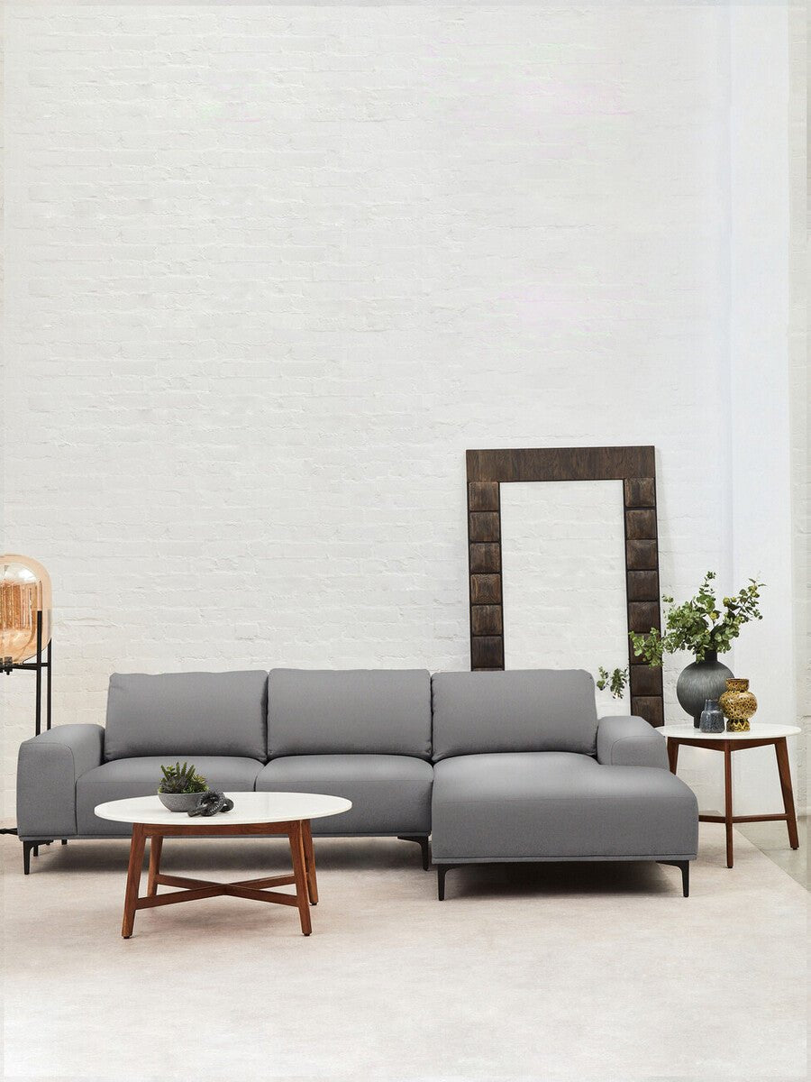 Toulon 3 Seat Grey Fabric Right Chaise Sofa - Bargainia.com - 