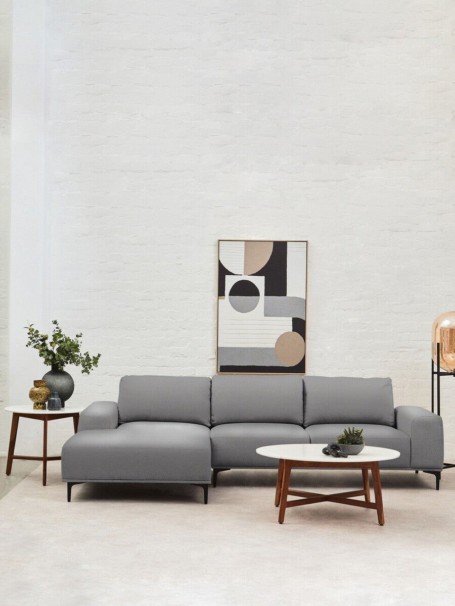 Toulon 3 Seat Grey Fabric Right Chaise Sofa - Bargainia.com - 