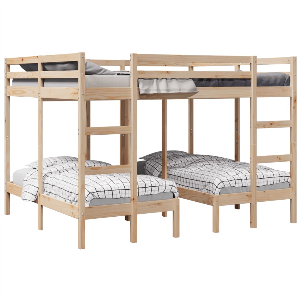 Triple Bunk Bed Frame 160x200/80x160 cm Solid Wood Pine - Bargainia.com - 8721158373403 - 3308580