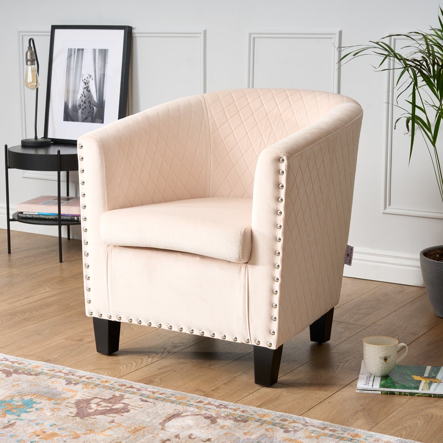 Tub Arm Chair - Stilo Velvet Cream - Bargainia.com - 