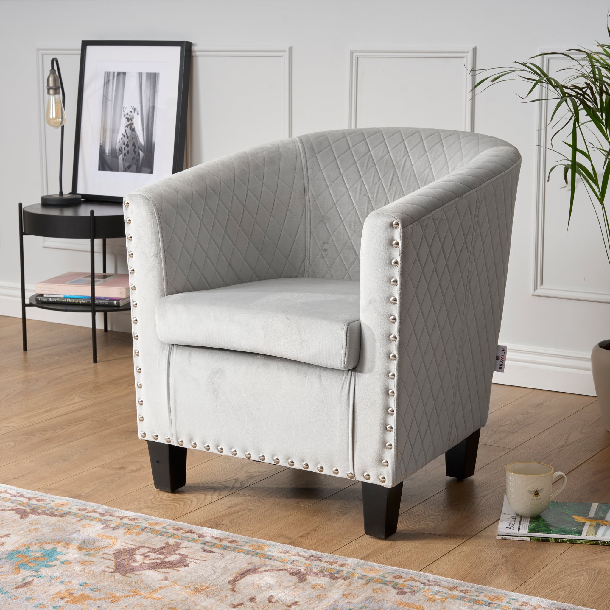 Tub Arm Chair - Stilo Velvet Grey - Bargainia.com - 