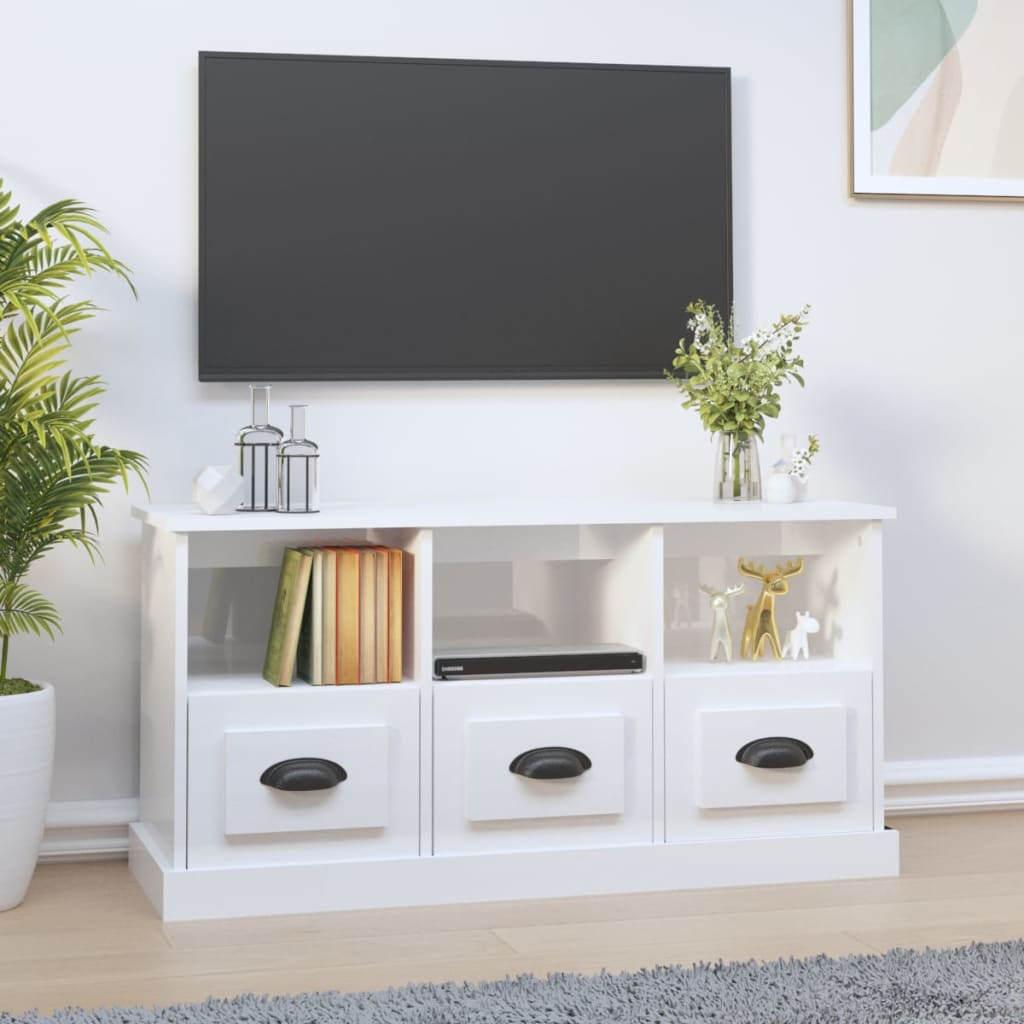 TV Cabinet High Gloss White 100x35x50 cm Engineered Wood - Bargainia.com - 