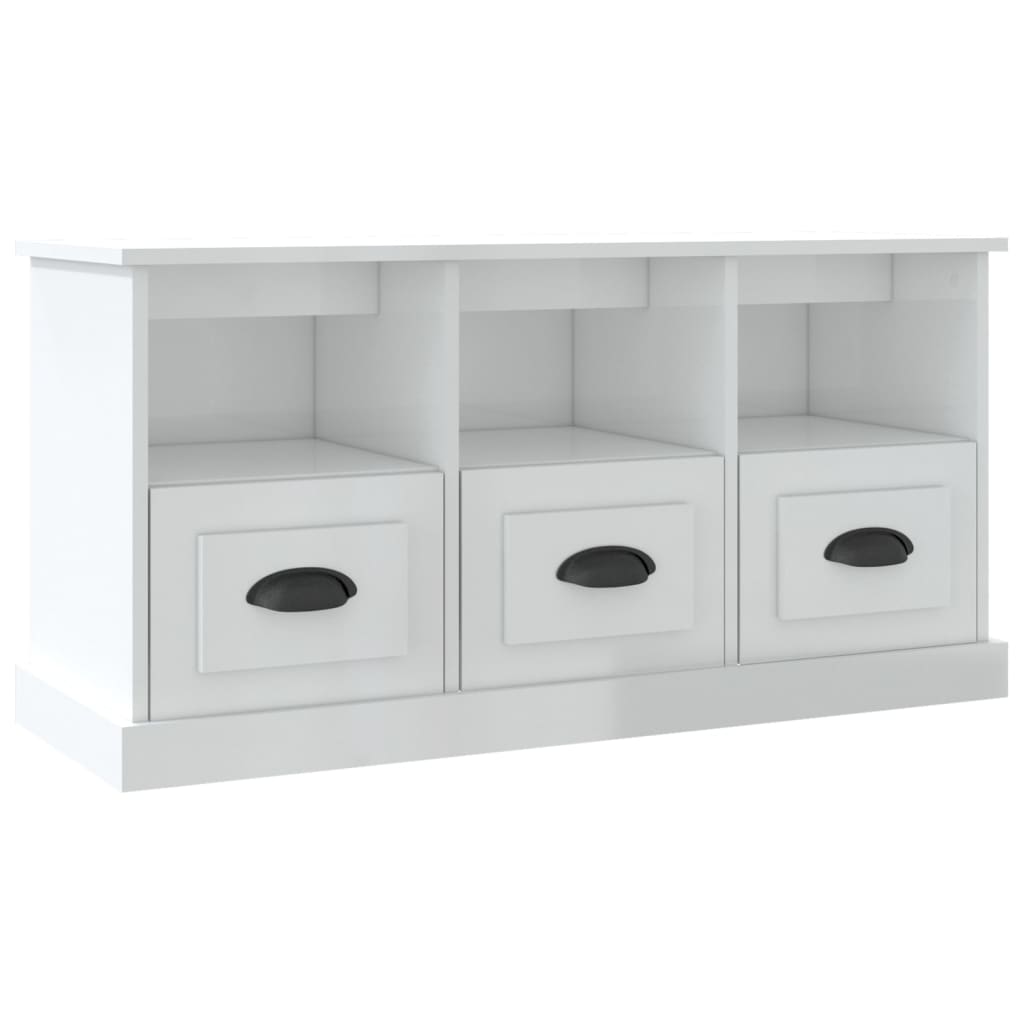 TV Cabinet High Gloss White 100x35x50 cm Engineered Wood - Bargainia.com - 