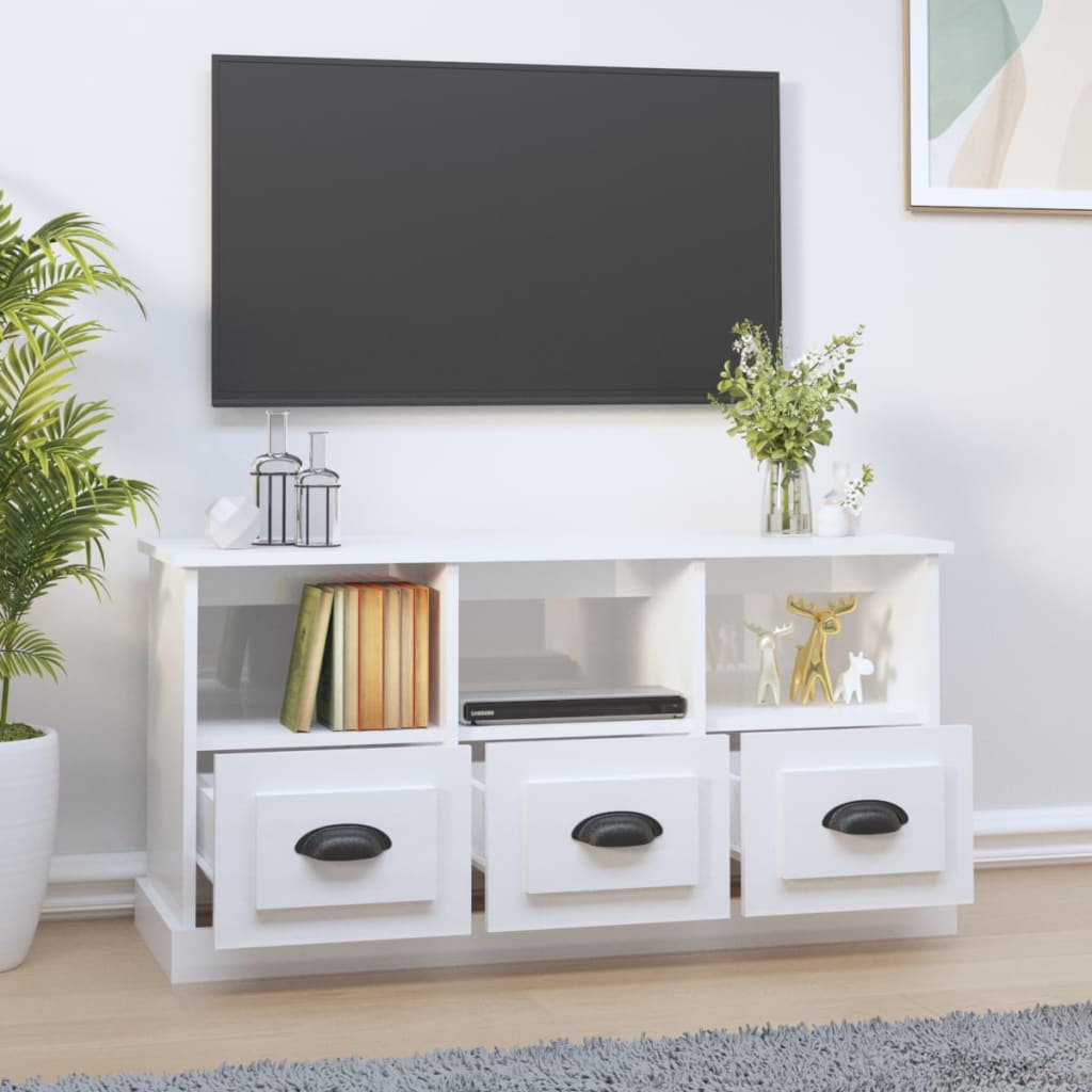 TV Cabinet High Gloss White 100x35x50 cm Engineered Wood - Bargainia.com - 
