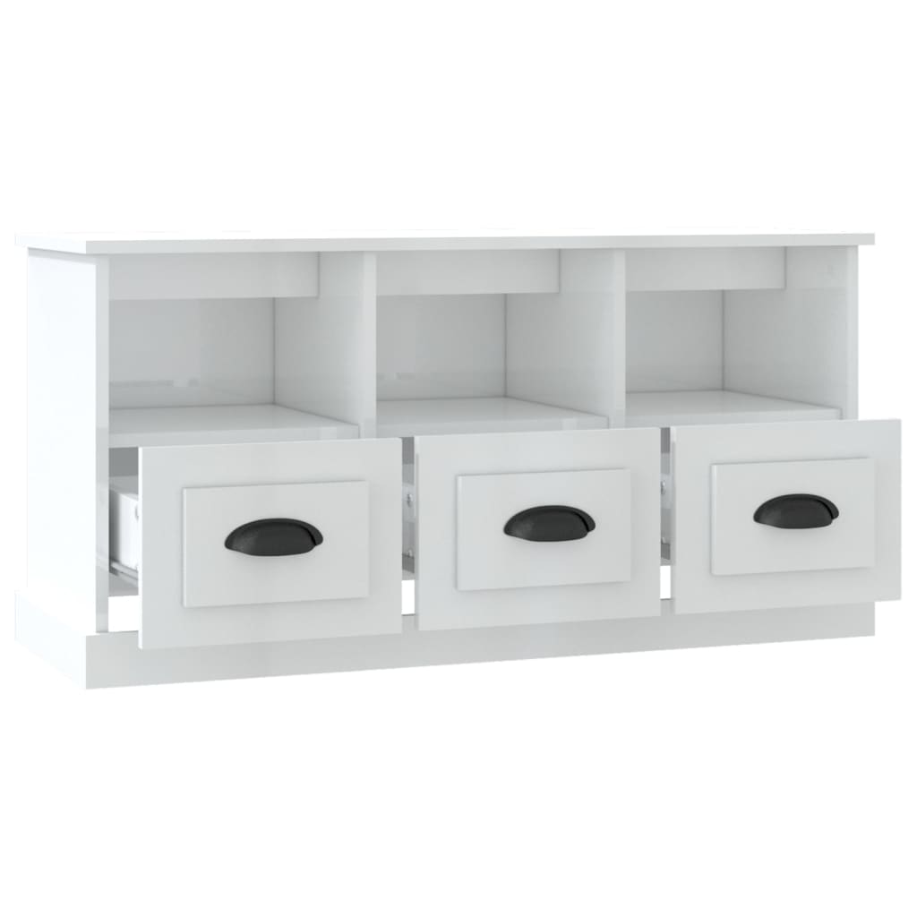 TV Cabinet High Gloss White 100x35x50 cm Engineered Wood - Bargainia.com - 