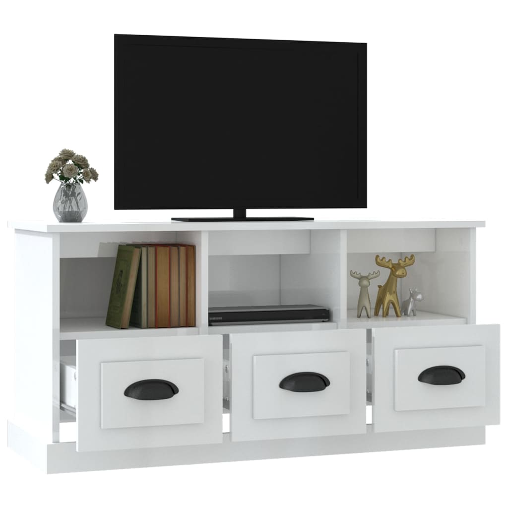 TV Cabinet High Gloss White 100x35x50 cm Engineered Wood - Bargainia.com - 