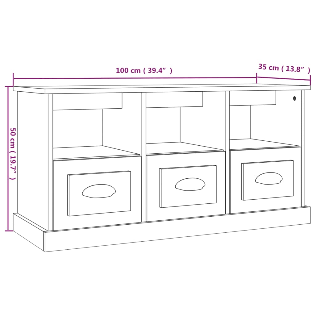 TV Cabinet High Gloss White 100x35x50 cm Engineered Wood - Bargainia.com - 