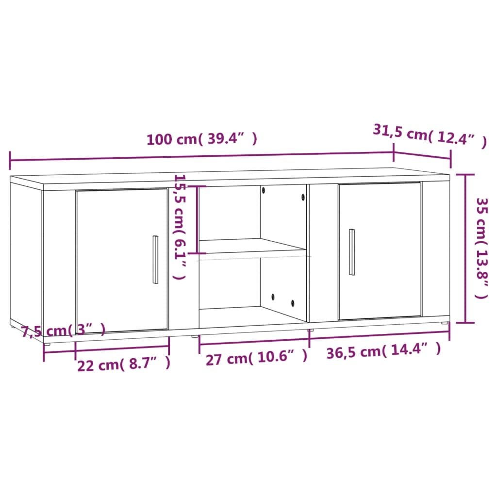 TV Cabinet Sonoma Oak 100x31.5x35 cm Engineered Wood - Bargainia.com - 8720845668242