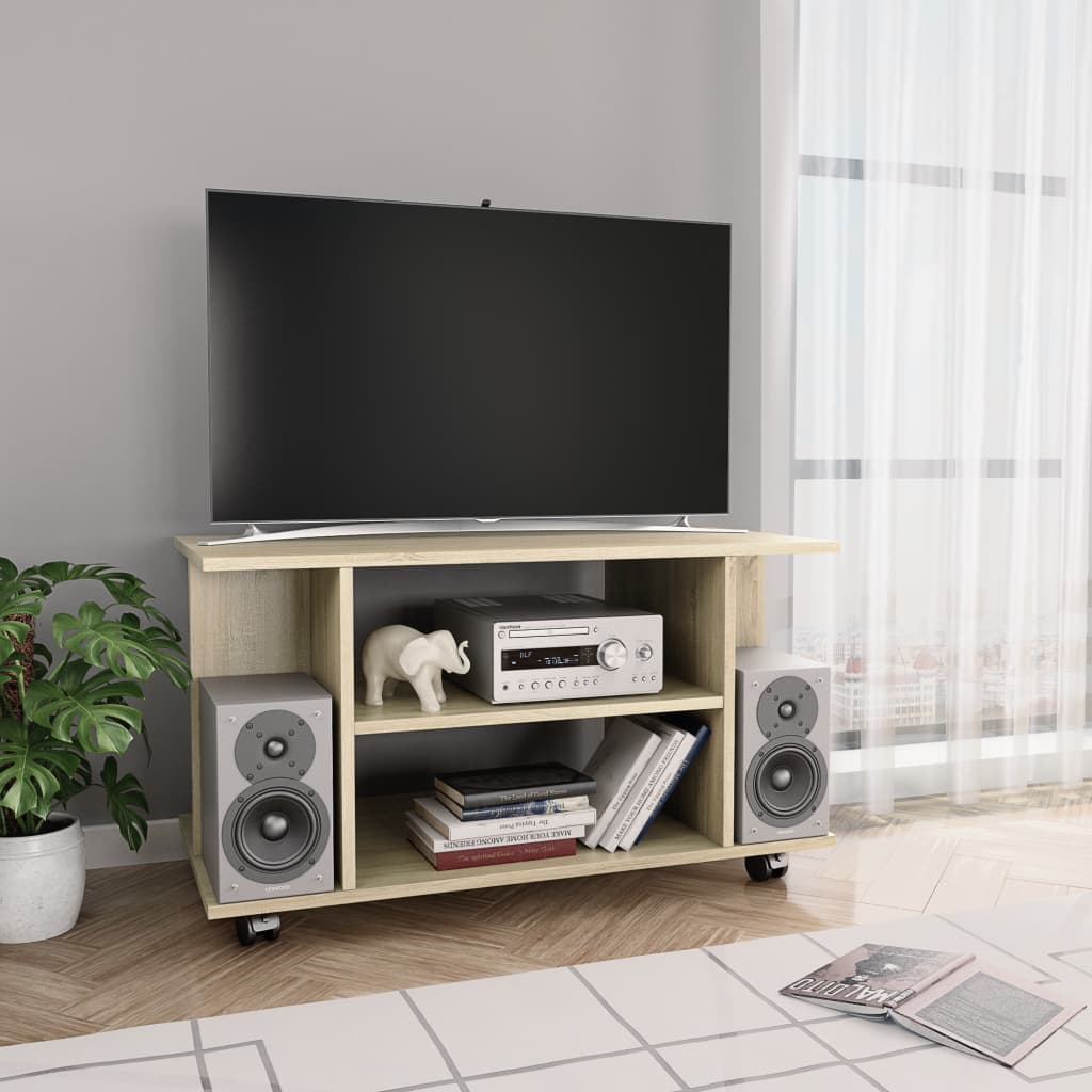 TV Cabinet with Castors Sonoma Oak 80x40x45 cm Engineered Wood - Bargainia.com - 8719883673530 - 800192