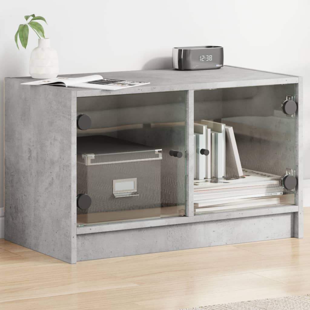 TV Cabinet with Glass Doors Concrete Grey 68x37x42 cm - Bargainia.com - 8721012213104 - 836360