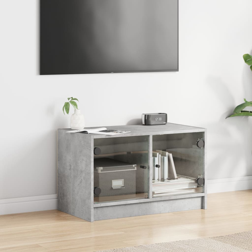 TV Cabinet with Glass Doors Concrete Grey 68x37x42 cm - Bargainia.com - 8721012213104 - 836360
