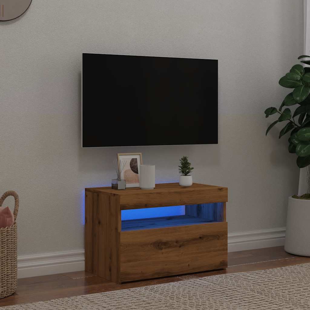 TV Cabinet with LED Lights Artisan Oak 60x35x40 cm Engineered Wood - Bargainia.com - 8721158437686 - 856311
