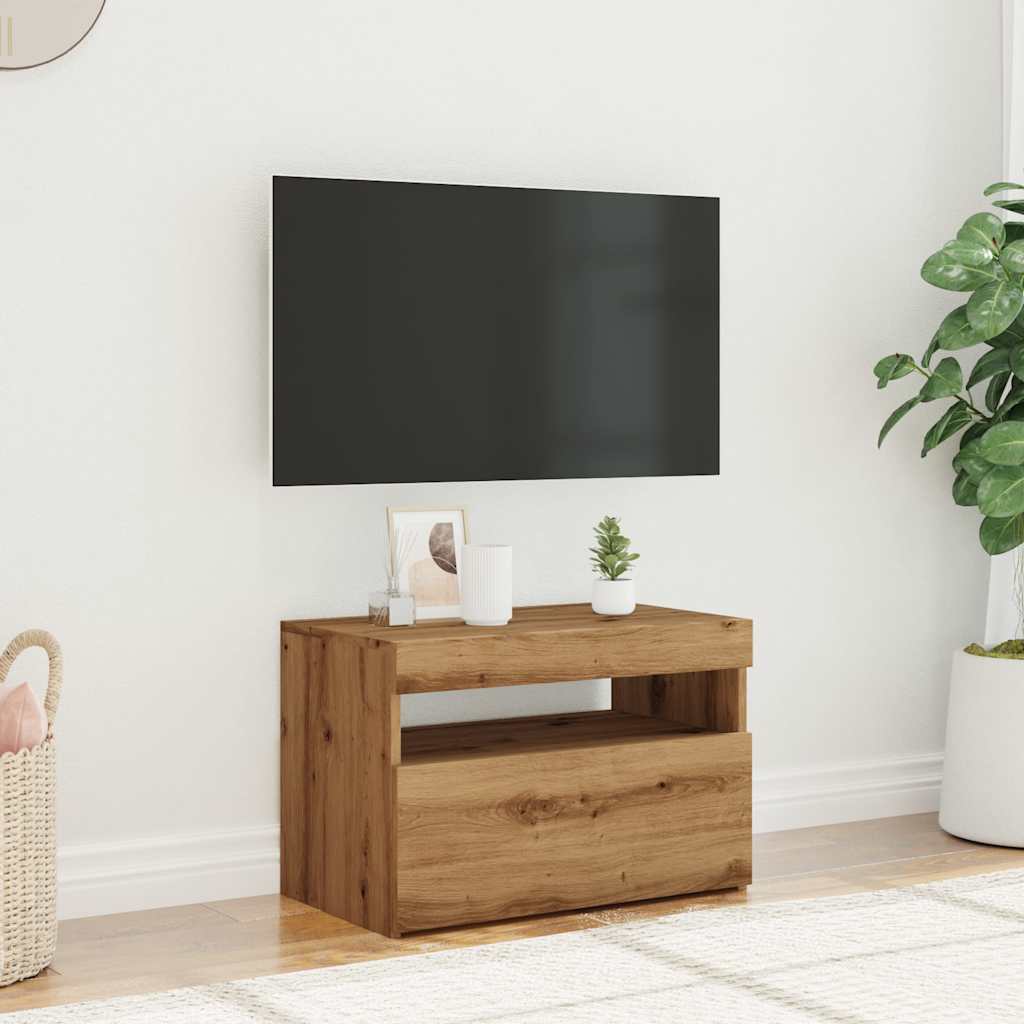 TV Cabinet with LED Lights Artisan Oak 60x35x40 cm Engineered Wood - Bargainia.com - 8721158437686 - 856311